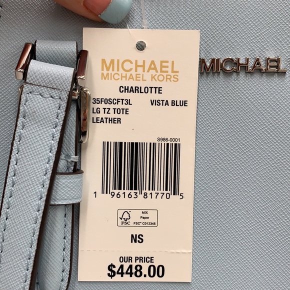 MICHAEL KORS CHARLOTTE LARGE TOP ZIP TOTE VISTA BLUE COLOR - Picture 15 of 15